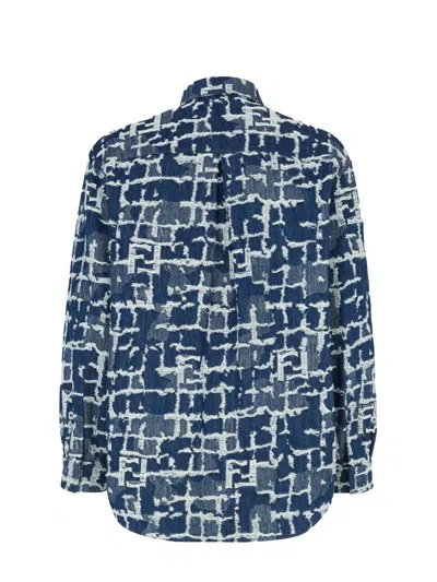 Fendi Ff-pattern Denim Shirt Jacket In Blue