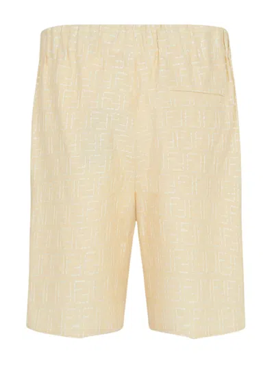 Fendi Men Jacquard Linen And Cotton Bermuda Shorts With All-over Ff Motif In Neutral