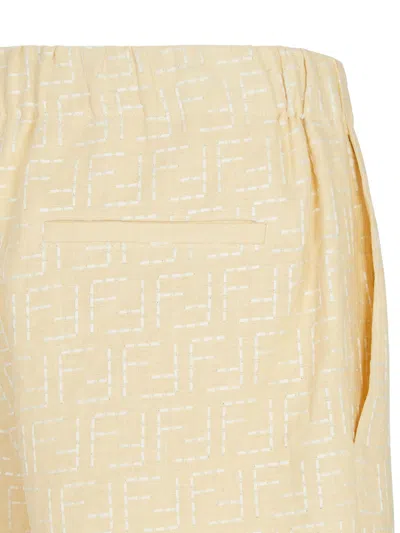 Fendi Men Jacquard Linen And Cotton Bermuda Shorts With All-over Ff Motif In Neutral