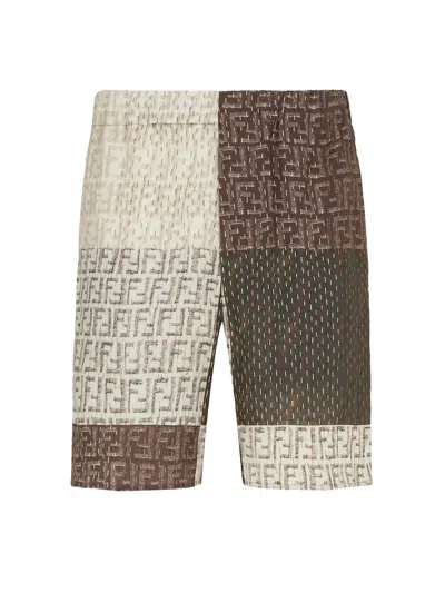 Fendi All-over Ff Print Panelled Bermuda Shorts In Brown