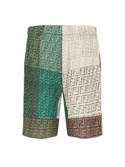 Fendi All-over Ff Print Panelled Bermuda Shorts In Brown