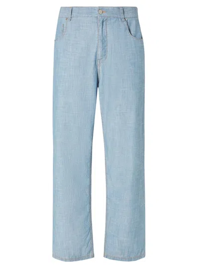 Fendi Men High Waist Jeans In Blue