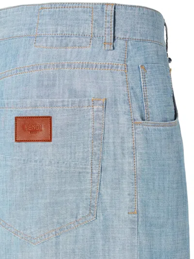 Fendi Men High Waist Jeans In Blue