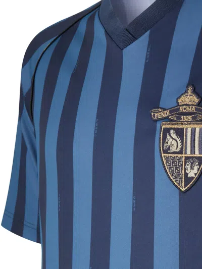 Fendi T-shirt In Blue Striped Pequin Fabric. In Blue