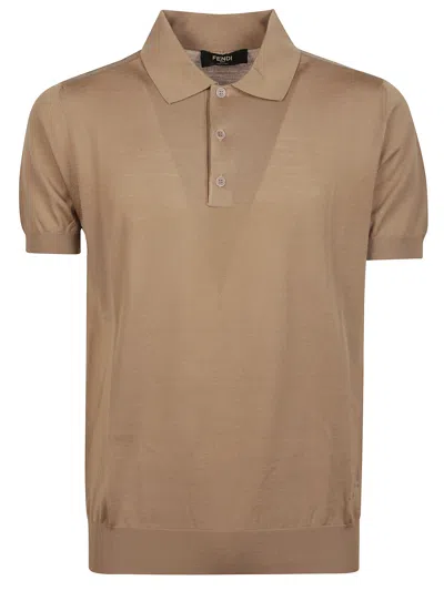 Fendi Men Polo In Lana In Brown