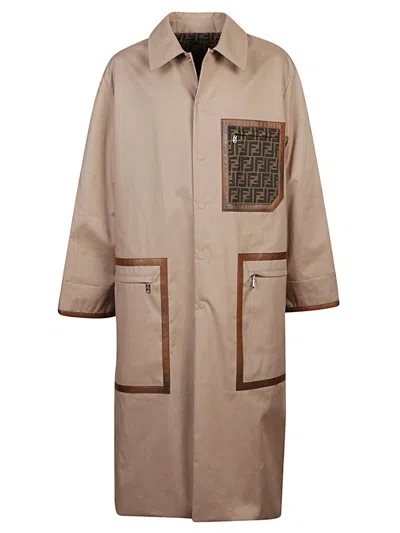 Fendi Logo Monogram Reversible Trench Coat In Brown