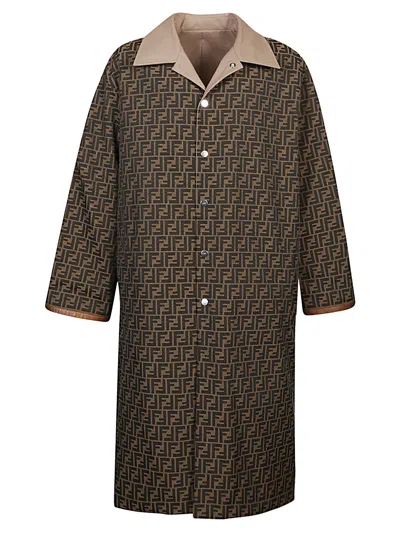 Fendi Logo Monogram Reversible Trench Coat In Brown