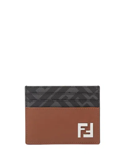 Fendi Portacarte Multicolor In Pelle E Tela Uomo In Brown