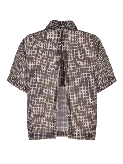 Fendi Grid-pattern Polo Top In Brown