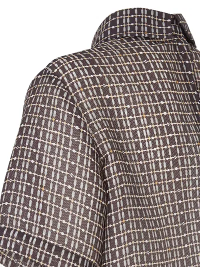 Fendi Grid-pattern Polo Top In Brown