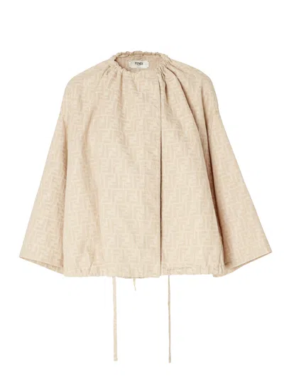 Fendi Ff-jacquard Drawstring Jacket In White