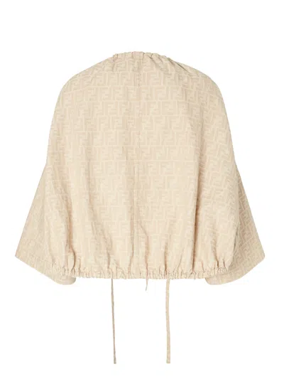 Fendi Ff-jacquard Drawstring Jacket In White