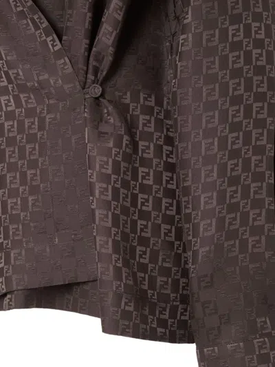 Fendi Silk Ff Jacquard Crossover Shirt In Brown