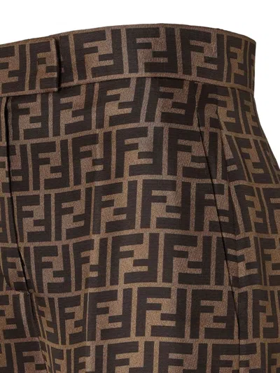Fendi Ff Silk Twill Wide Leg Trousers Clothing In Brown