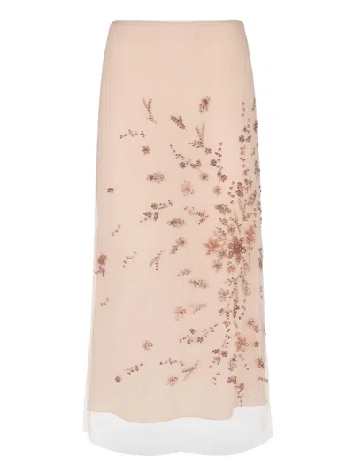 Fendi Gonna In Tulle Rosa Con Ricami In Pink