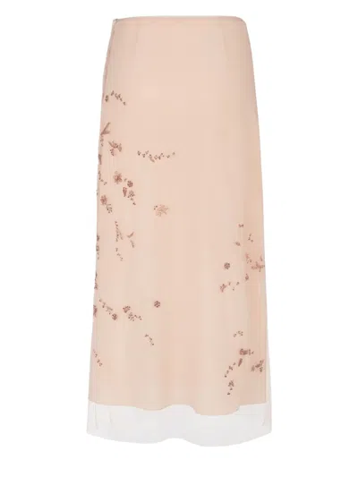 Fendi Gonna In Tulle Rosa Con Ricami In Pink
