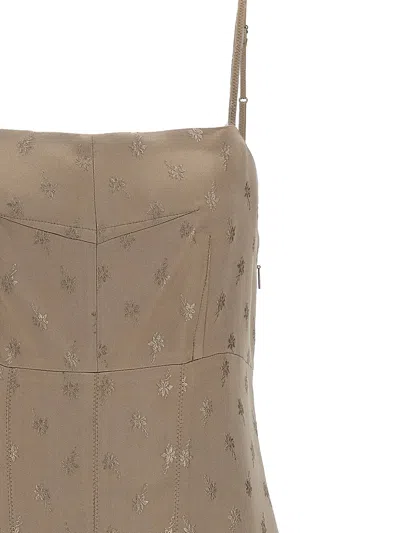 Fendi Satin Midi Dress Embroidered Pattern In Brown