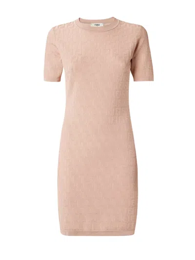 Fendi Ff Jacquard Knitted Mini Dress In Pink