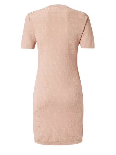 Fendi Ff Jacquard Knitted Mini Dress In Pink