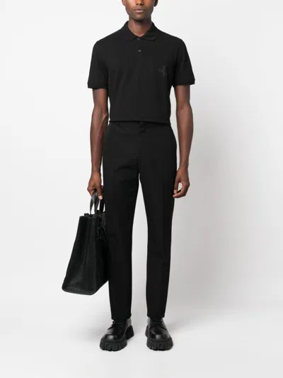 Ferrari Polo Shirt With Prancing Horse Patch Logo In Black