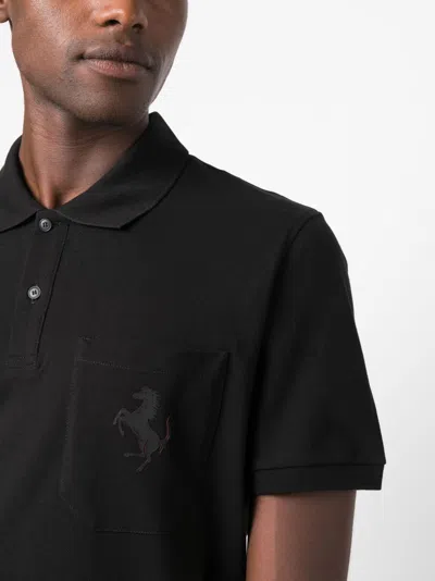 Ferrari Polo Shirt With Prancing Horse Patch Logo In Black