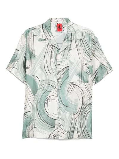 Ferrari Short-sleeved Silk Shirt With Camp Collar In Black