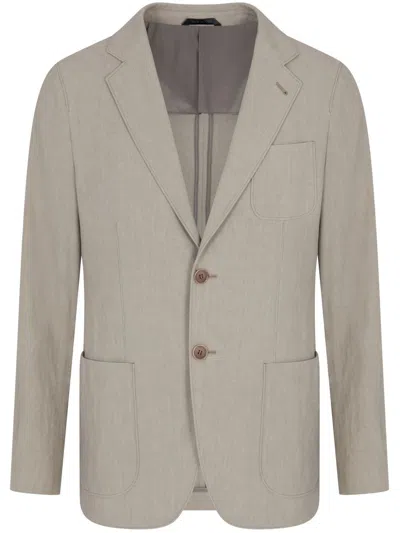 Giorgio Armani Beige Linen Canvas Upton Single-breasted Blazer In Neutral