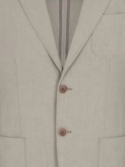 Giorgio Armani Beige Linen Canvas Upton Single-breasted Blazer In Neutral
