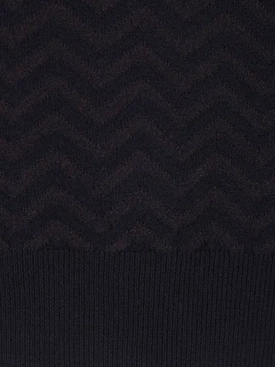 Giorgio Armani Chevron Pattern Long Sleeve Wool Blend Sweater In Blue
