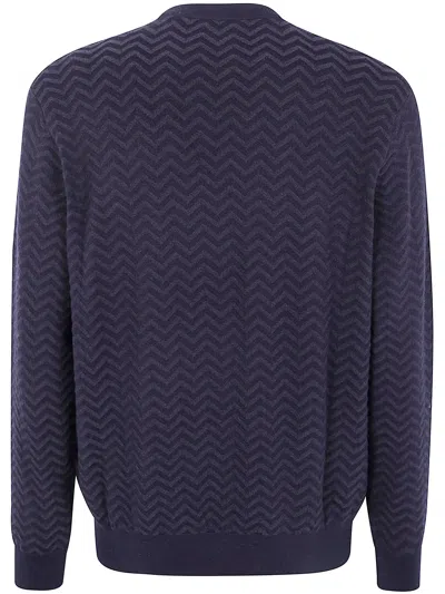Giorgio Armani Chevron Pattern Long Sleeve Wool Blend Sweater In Blue
