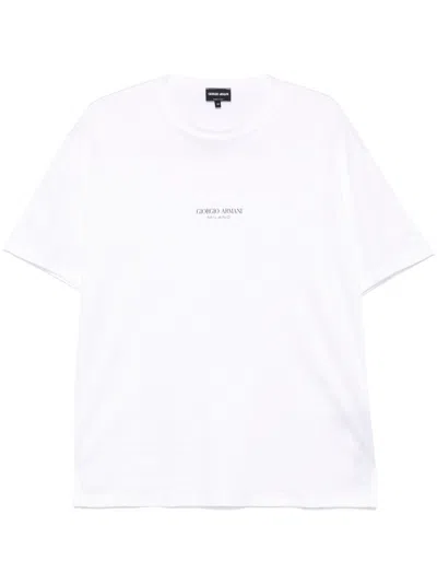 Giorgio Armani Crew Neck White T-shirt With Minimalist Logo In White