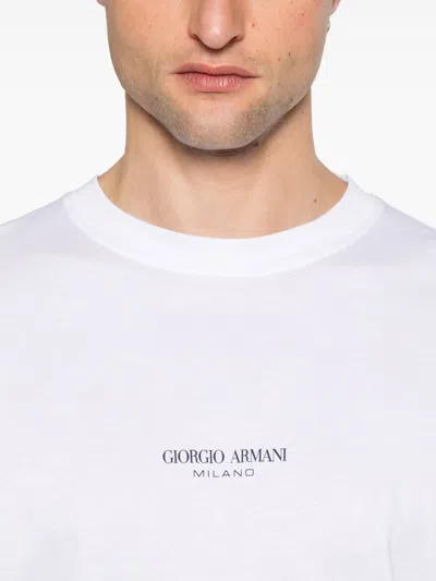 Giorgio Armani Crew Neck White T-shirt With Minimalist Logo In White