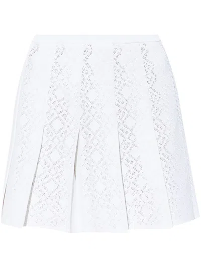 Givenchy Pleated Pointelle Knit Skirt With Ribbed Waistband In White