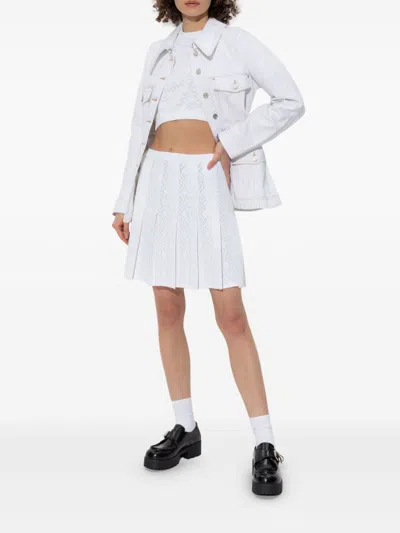 Givenchy Pleated Pointelle Knit Skirt With Ribbed Waistband In White