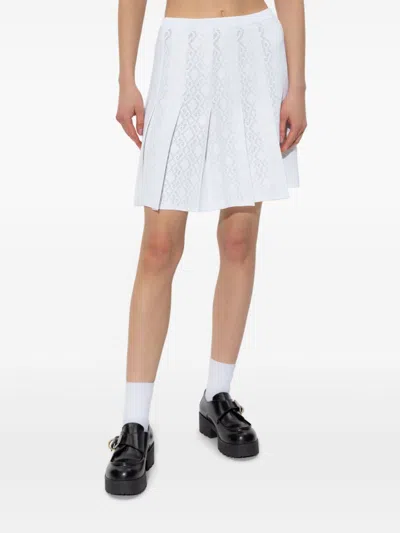 Givenchy Pleated Pointelle Knit Skirt With Ribbed Waistband In White