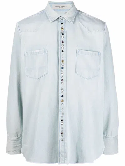 Golden Goose Golden Collection Bleached Denim Shirt In Blue