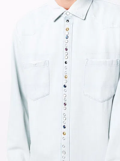 Golden Goose Golden Collection Bleached Denim Shirt In Blue