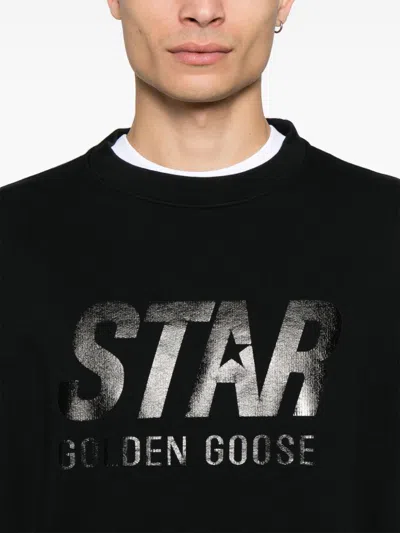 Golden Goose Men Black Sweatshirt With Logo Printed On The Front In Cotton Man In Black