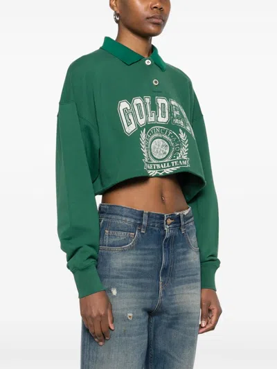 Golden Goose Journey Crop Graphic Polo Sweatshirt In Green