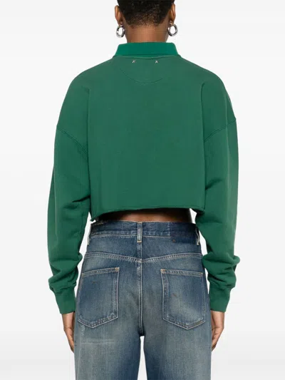 Golden Goose Journey Crop Graphic Polo Sweatshirt In Green