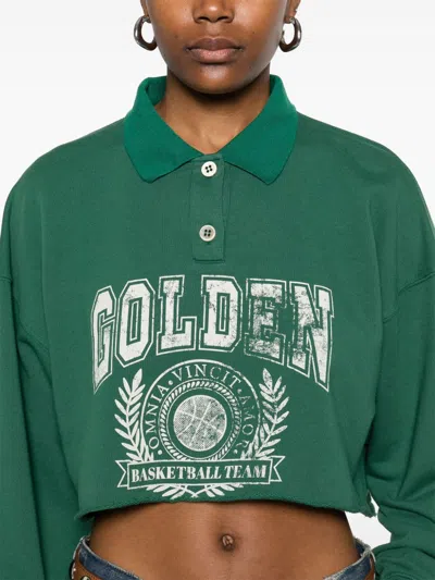 Golden Goose Journey Crop Graphic Polo Sweatshirt In Green