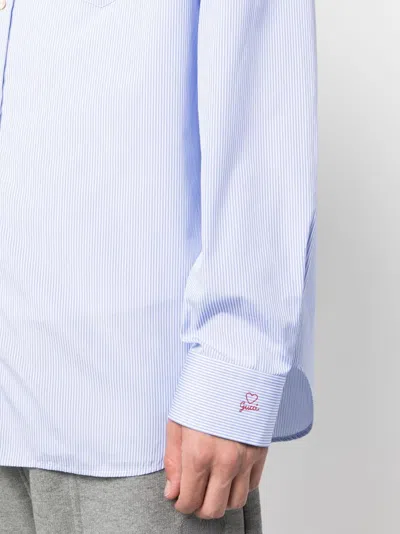 Gucci Men Cotton Shirt With Logo In Blue