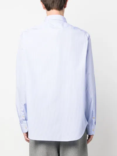 Gucci Men Cotton Shirt With Logo In Blue