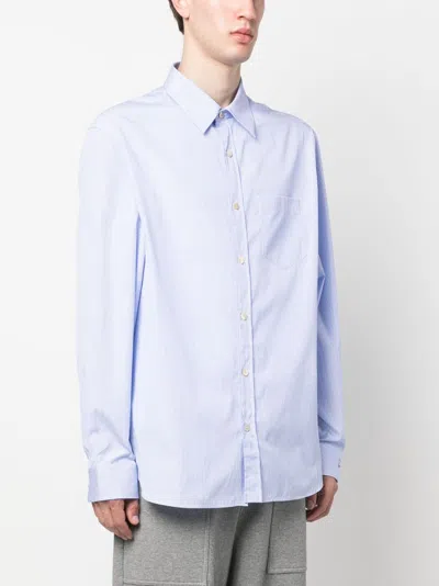 Gucci Men Cotton Shirt With Logo In Blue