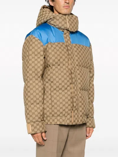 Gucci Geometric Patterned Padded Jacket In Burgundy