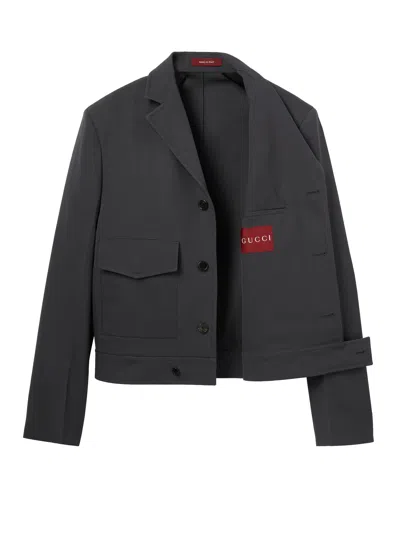 Gucci Men Embossed Wool Gabardine Jacket In Black