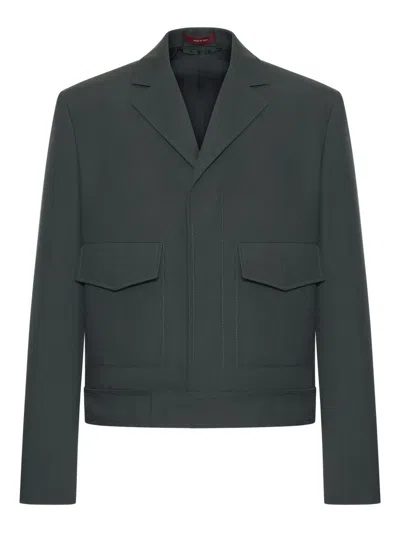 Gucci Men Embossed Wool Gabardine Jacket In Black