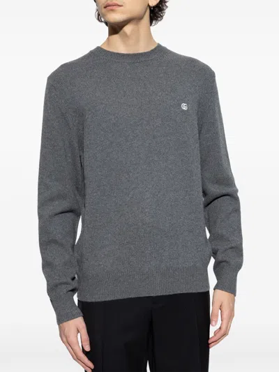 Gucci Men Embroidered Sweater In Gray