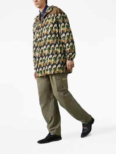 Gucci Cotton Ripstop Cargo Pants With Monogram Fabric Inserts In Green