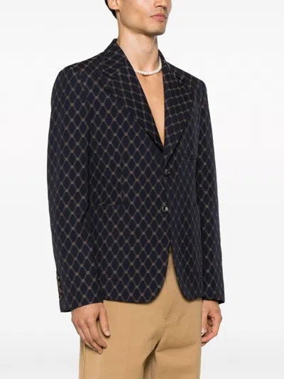 Gucci Men Mini Interlock Jacket In Blue